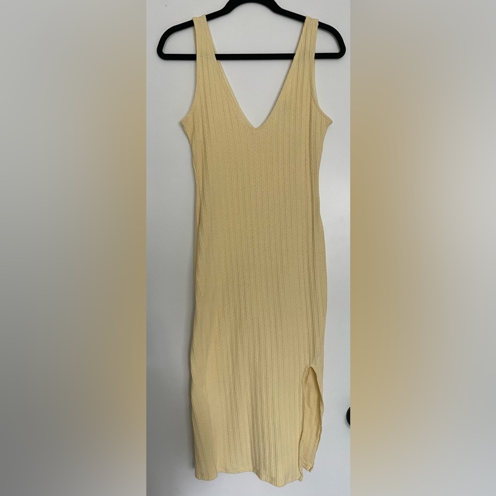 Fashion Nova Cream Ribbed Midi Dress